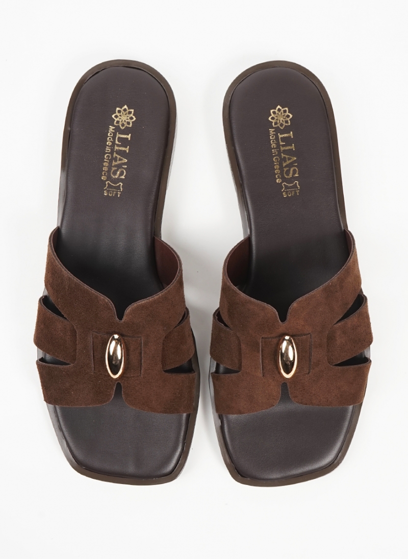 ΓΥΝΑΙΚΕΙΑ ΔΕΡΜΑΤΙΝΑ FLAT ΣΑΝΔΑΛΙΑ ΜΕ ΜΕΤΑΛΛΙΚΟ ΔΙΑΚΟΣΜΗΤΙΚΟ