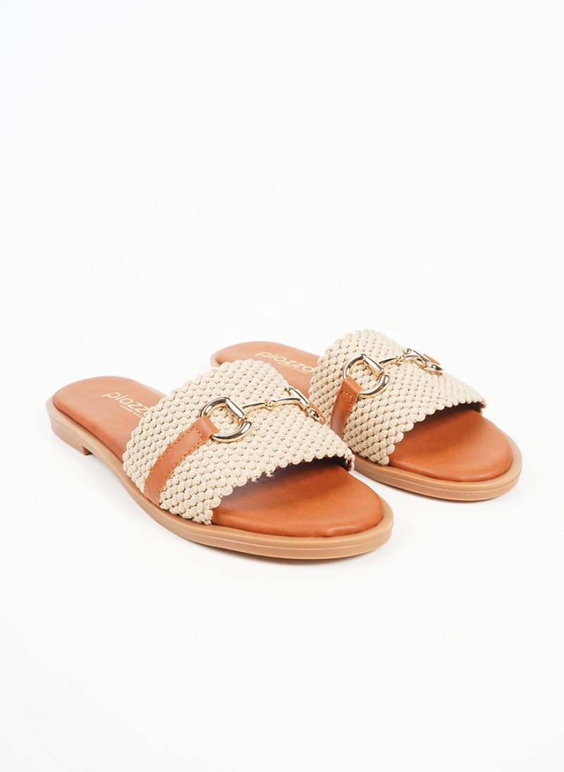 ΓΥΝΑΙΚΕΙΑ ΔΕΡΜΑΤΙΝΑ FLAT ΣΑΝΔΑΛΙΑ ΜΕ ΠΛΕΞΗ ΚΑΙ ΑΓΚΡΑΦΑ 17115