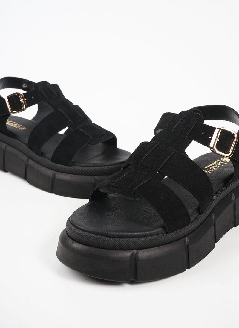 ΓΥΝΑΙΚΕΙΑ ΔΕΡΜΑΤΙΝΑ ΣΑΝΔΑΛΙΑ FLATFORM ΜΕ ΛΟΥΡΑΚΙΑ