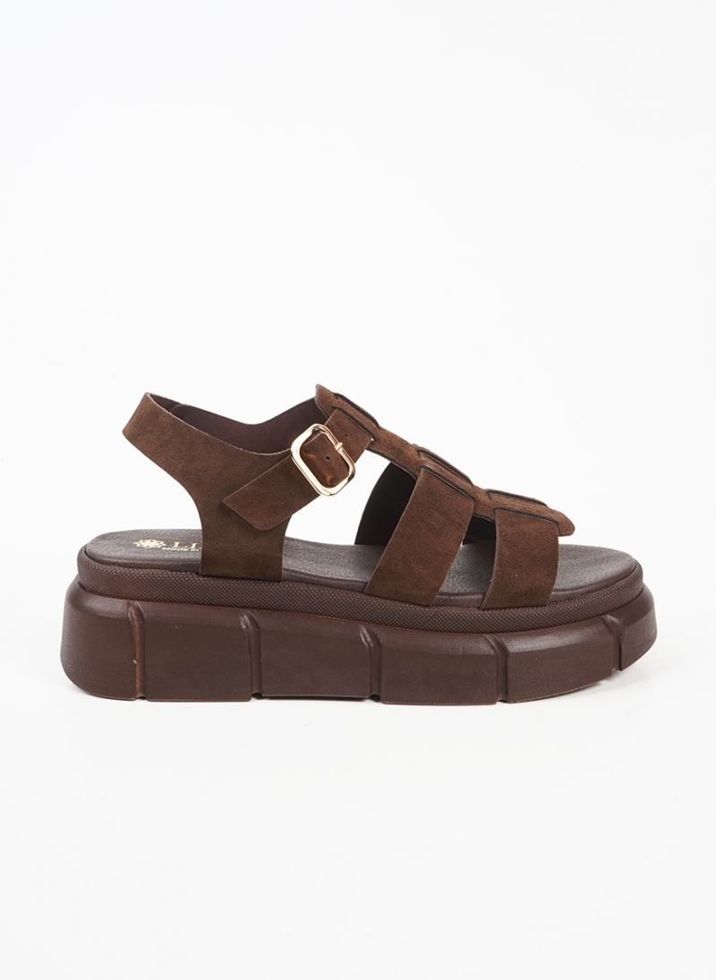 ΓΥΝΑΙΚΕΙΑ ΔΕΡΜΑΤΙΝΑ ΣΑΝΔΑΛΙΑ FLATFORM ΜΕ ΛΟΥΡΑΚΙΑ