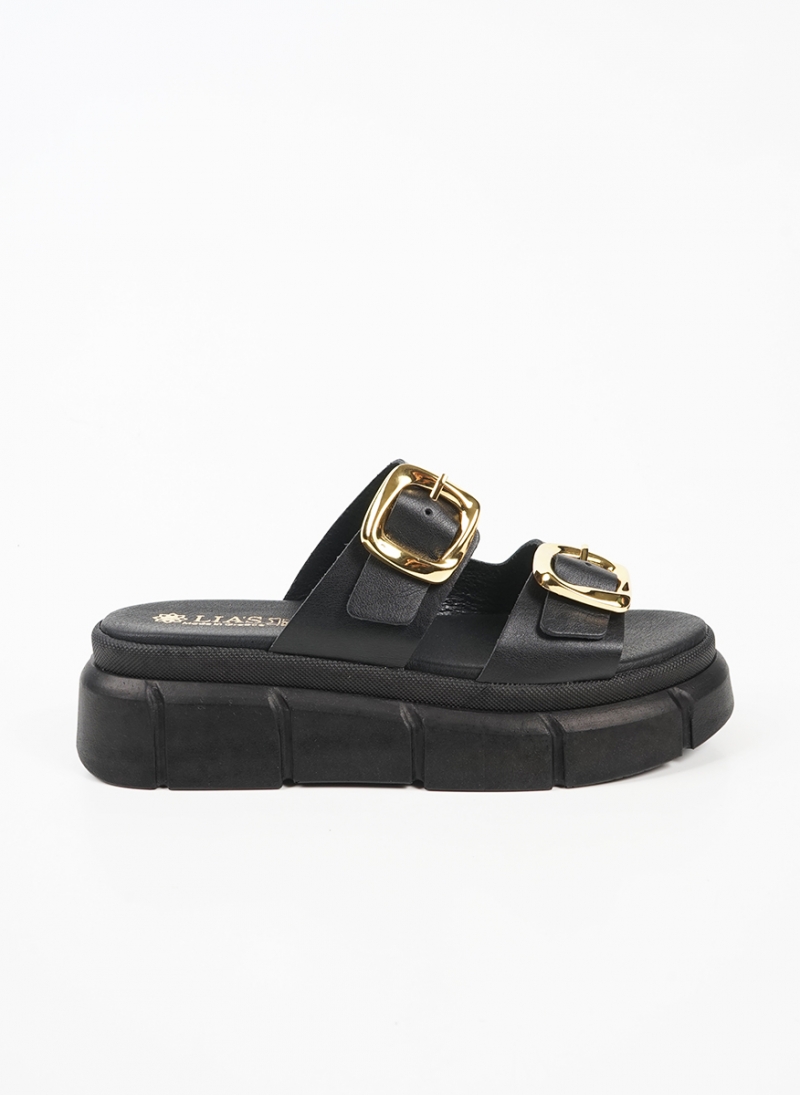 ΓΥΝΑΙΚΕΙΑ ΔΕΡΜΑΤΙΝΑ ΣΑΝΔΑΛΙΑ FLATFORM ΜΕ ΜΕΤΑΛΛΙΚΕΣ ΑΓΚΡΑΦΕΣ