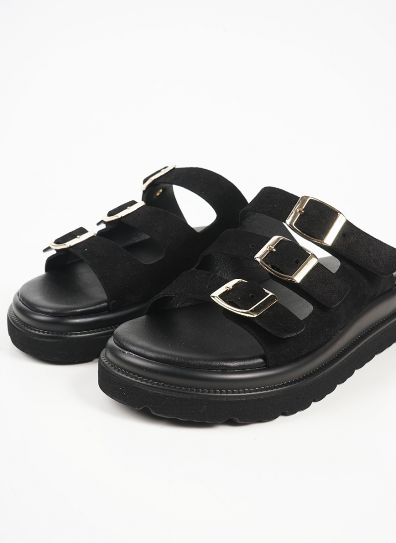 ΓΥΝΑΙΚΕΙΑ ΔΕΡΜΑΤΙΝΑ ΣΑΝΔΑΛΙΑ FLATFORM ΜΕ ΤΡΕΙΣ ΦΑΣΕΙΣ 18163