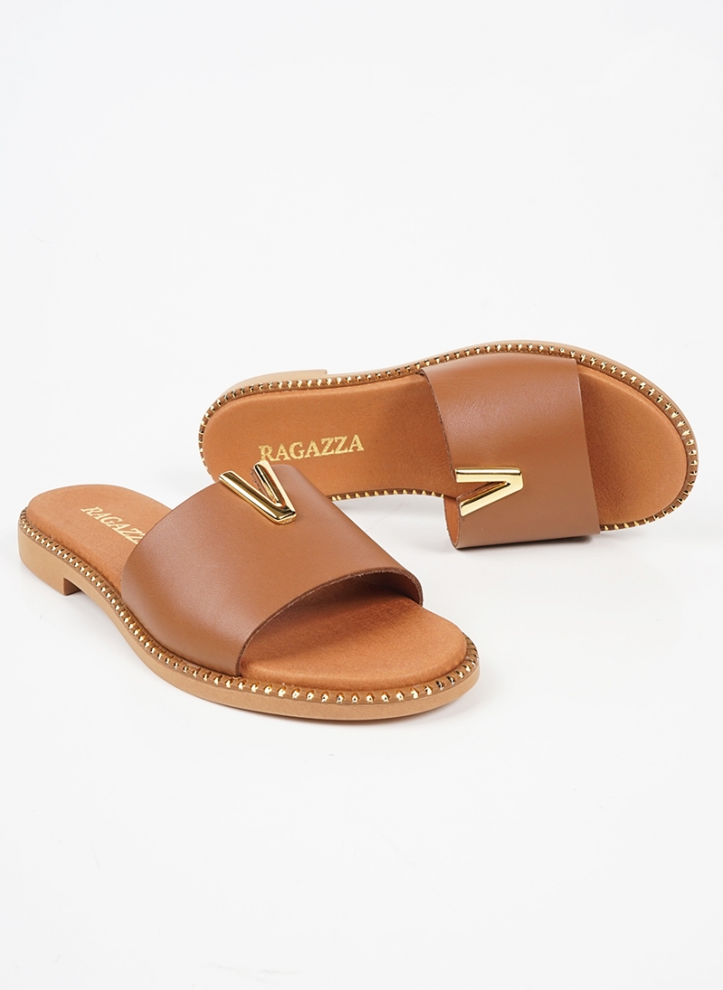 ΓΥΝΑΙΚΕΙΑ ΔΕΡΜΑΤΙΝΑ SLIDES RAGAZZA ΜΕ ΔΙΑΚΟΣΜΗΤΙΚΟ V